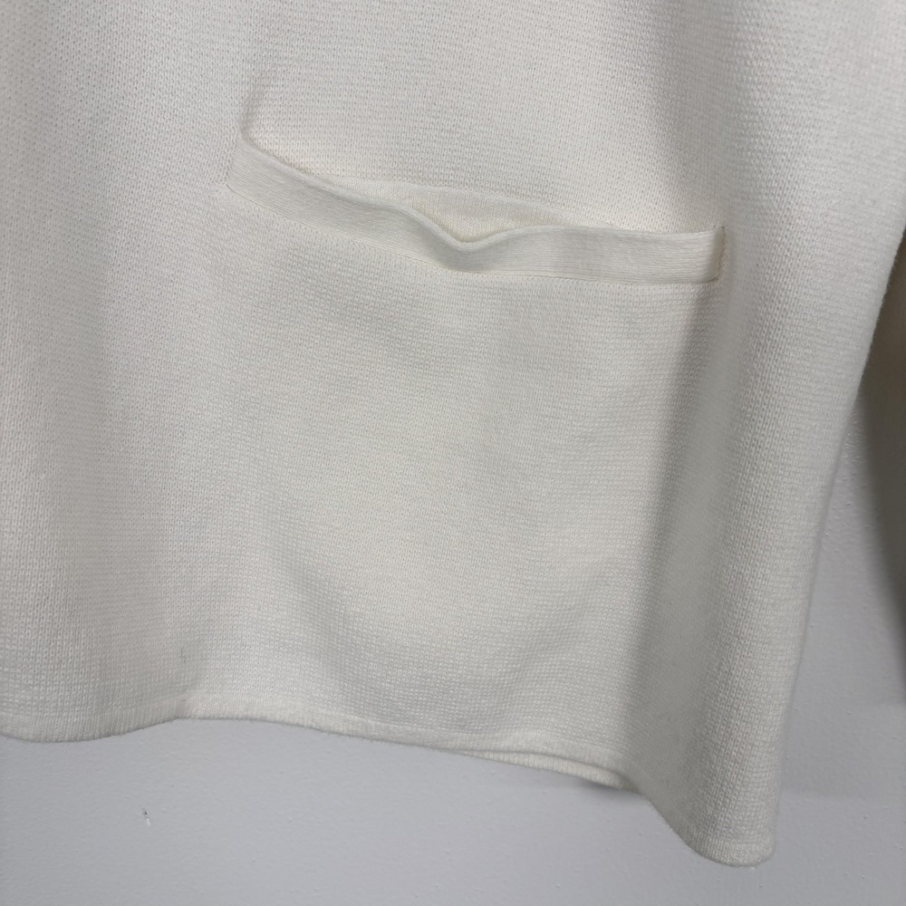 Lands End Cardigan Sweater Womens XL White Collared 100% Cotton Knit Pockets - Picture 3 of 12
